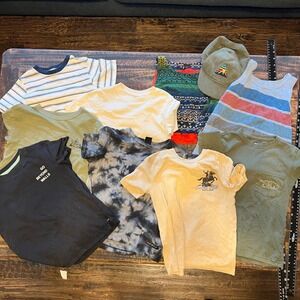 Mixed Brands Boys 10pc Clothing Bundle Size 5T Green Tan Good Graphic Tee Hat